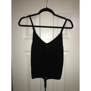 Black Spaghetti Strap Crop Top with Tie-Waist